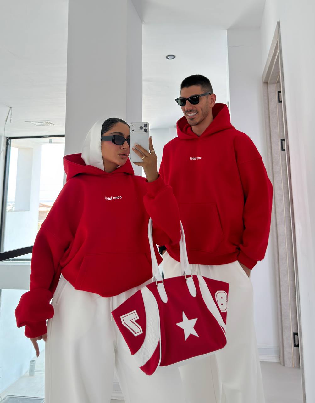 هودی تک قرمز تکسدار Unisex