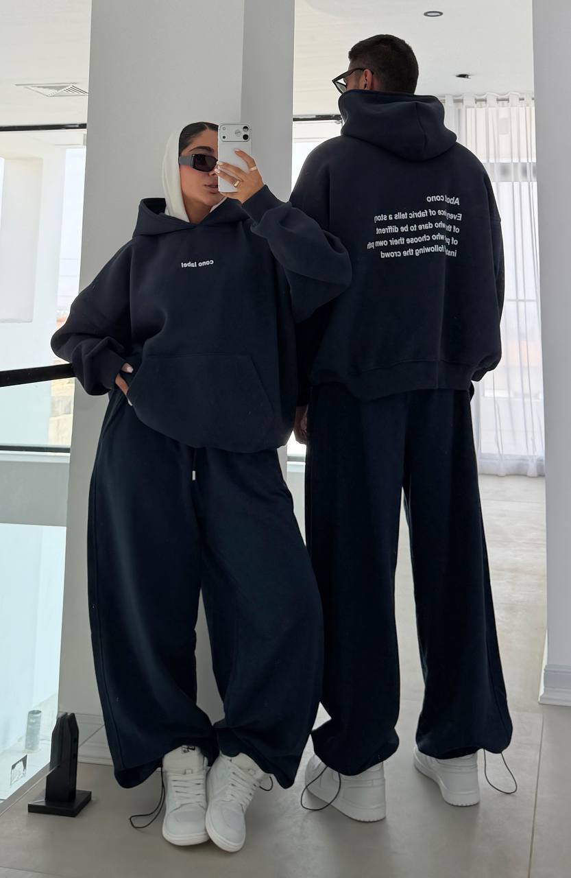 هودی تک سرمه‌ای تکس‌دار Unisex