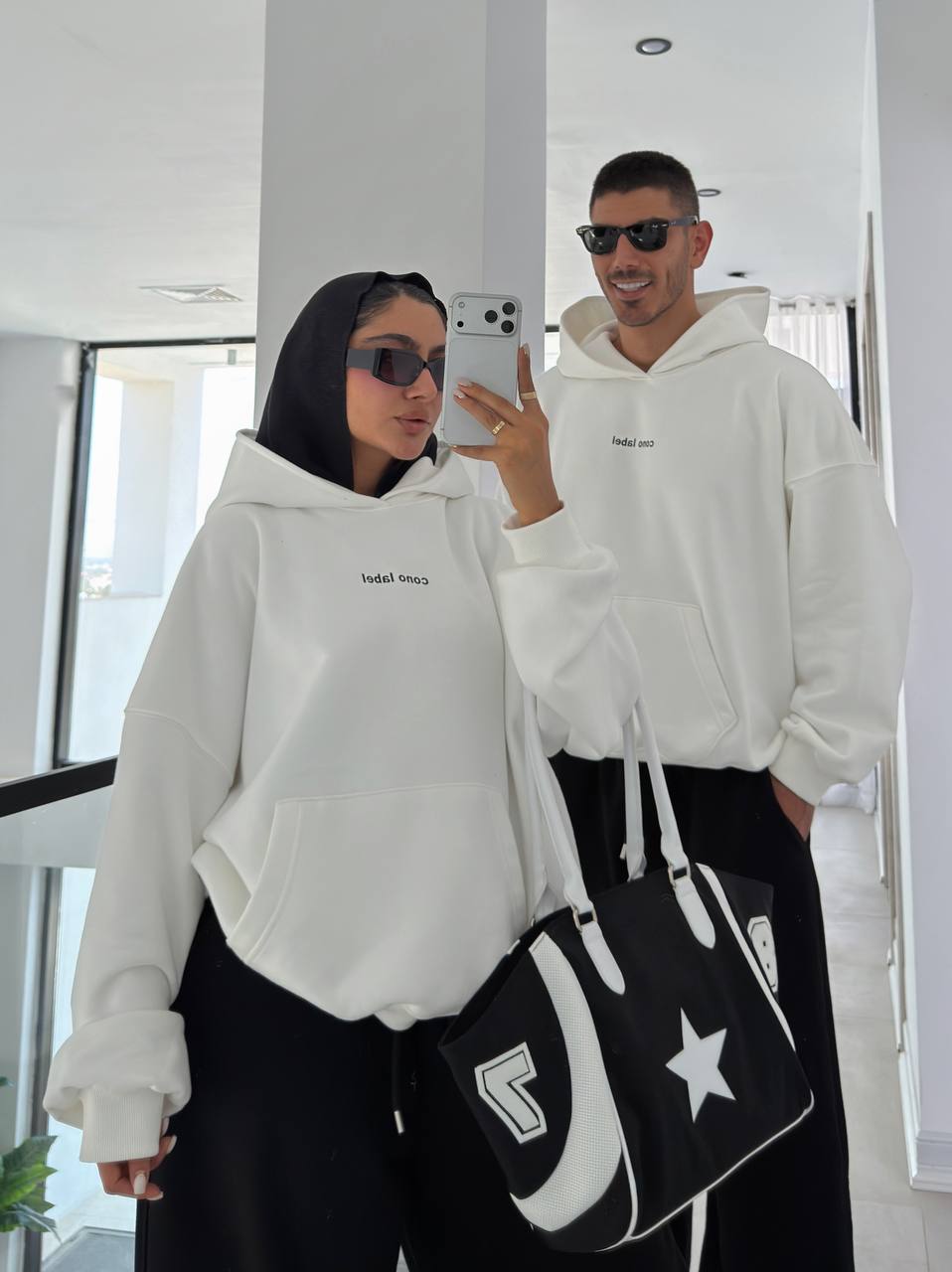 هودی تک سفید تکسدار Unisex